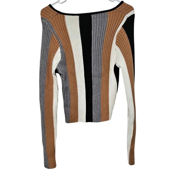 Pink Lily Crop Sweater Women's Size L Striped Ribbed Trendy Earthy Casual - Picture 2 of 5